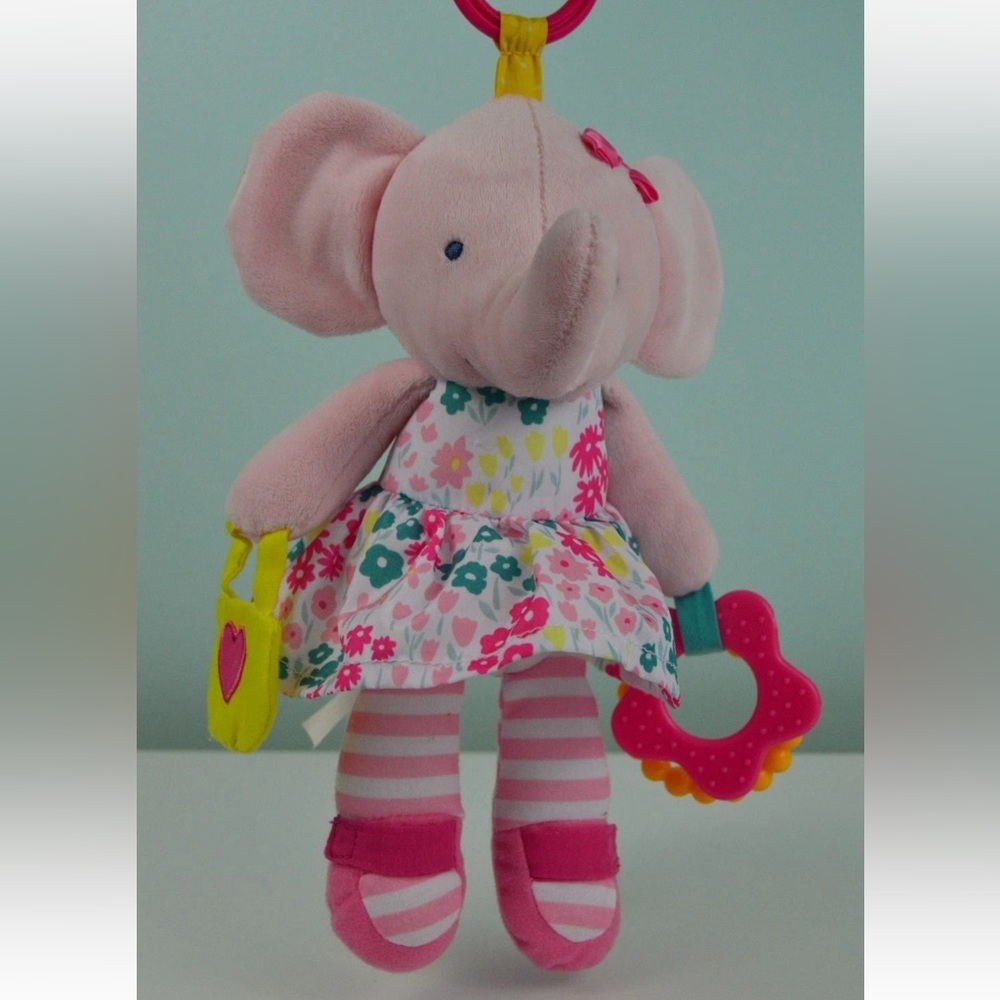 Carter's Pink Elephant Plush Stuffed Animal Hanging Activity Toy Floral Flower